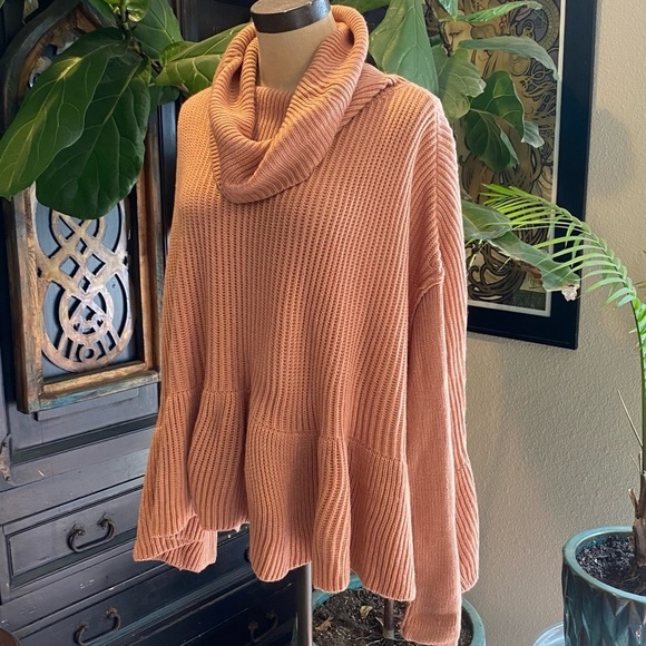 Flawless Vici Turtleneck Peplum Boxy Dolman Oversized Chain Knit Sweater - Picture 4 of 12